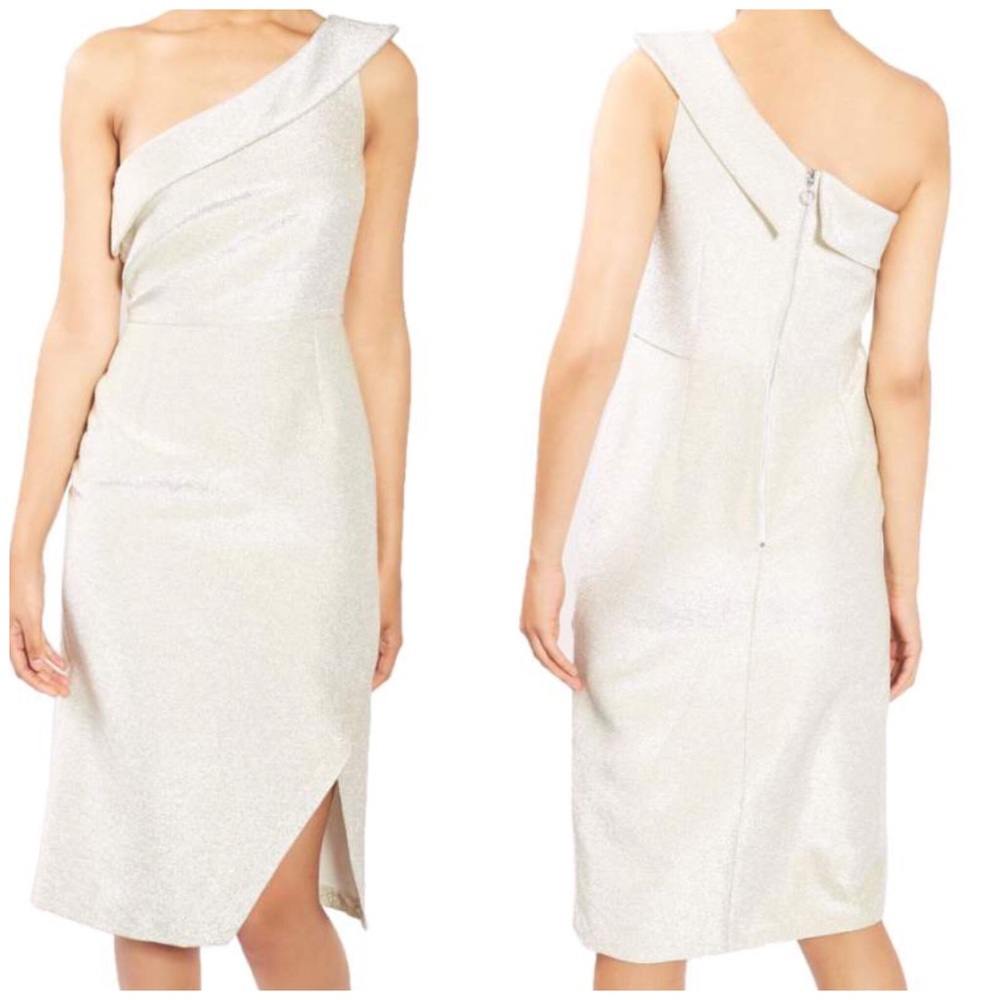 Topshop Champagne Metallic One Shoulder Dress
